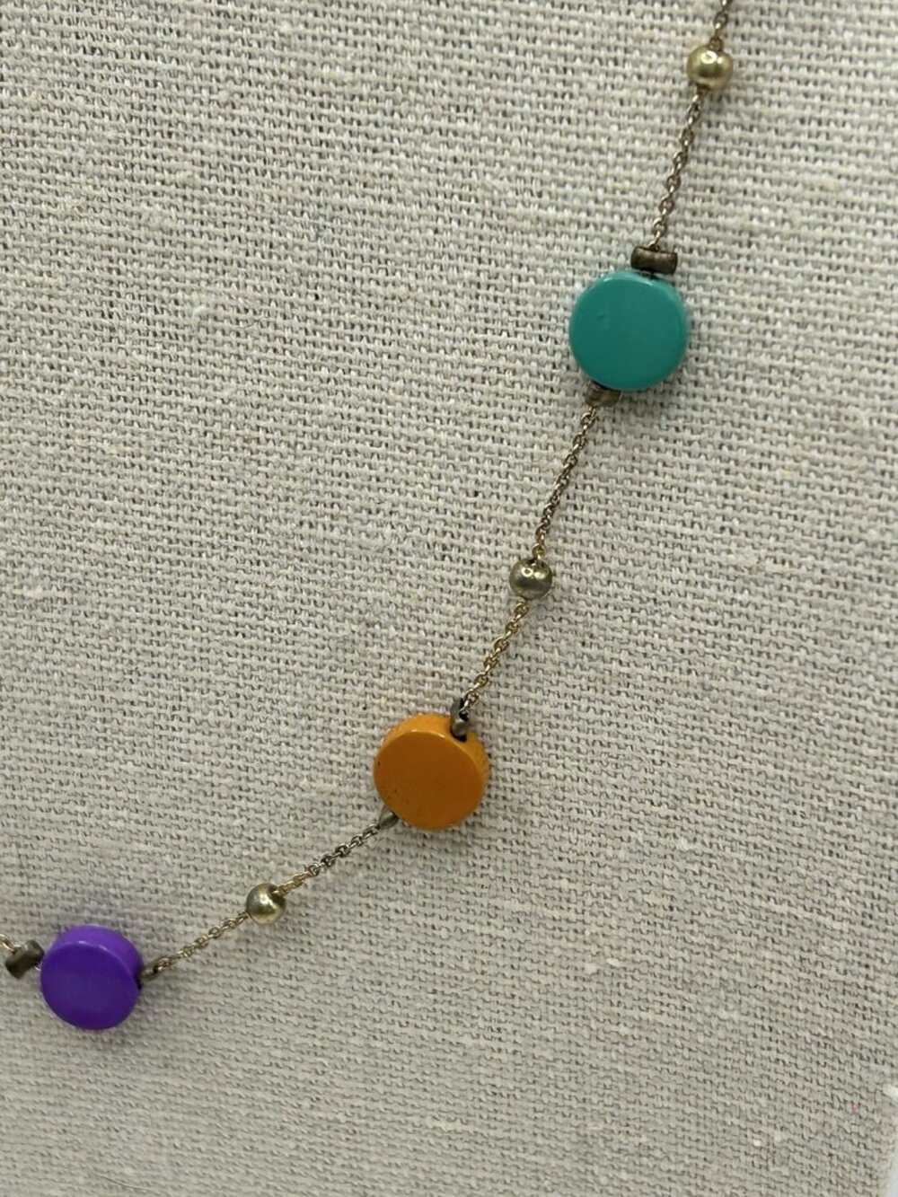 Vintage Colorful Painted Metal Bead Necklace Gold Tone Chain Boho Mod Retro Fun - Picture 9 of 16